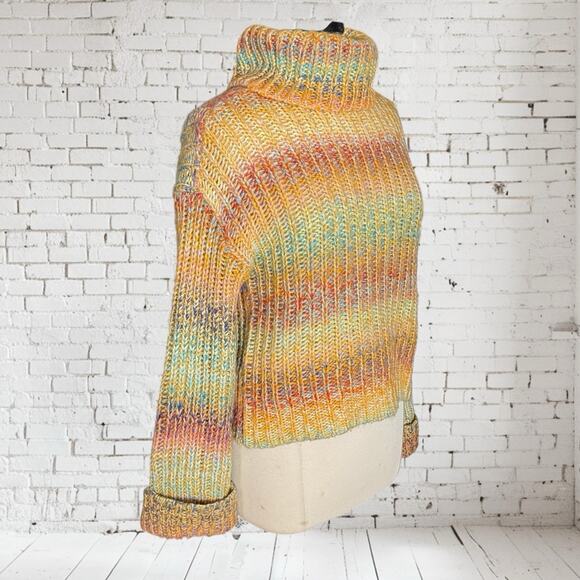 Vtg RD Style Sweater Y2K Sz Small 42" Bust Rainbow Chunky Knit Cowl Neck Ribbed - Picture 6 of 10